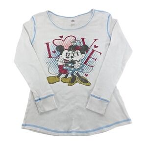 Disney Mickey Minnie Love Long Sleeve Thermal Shirt Youth Small White